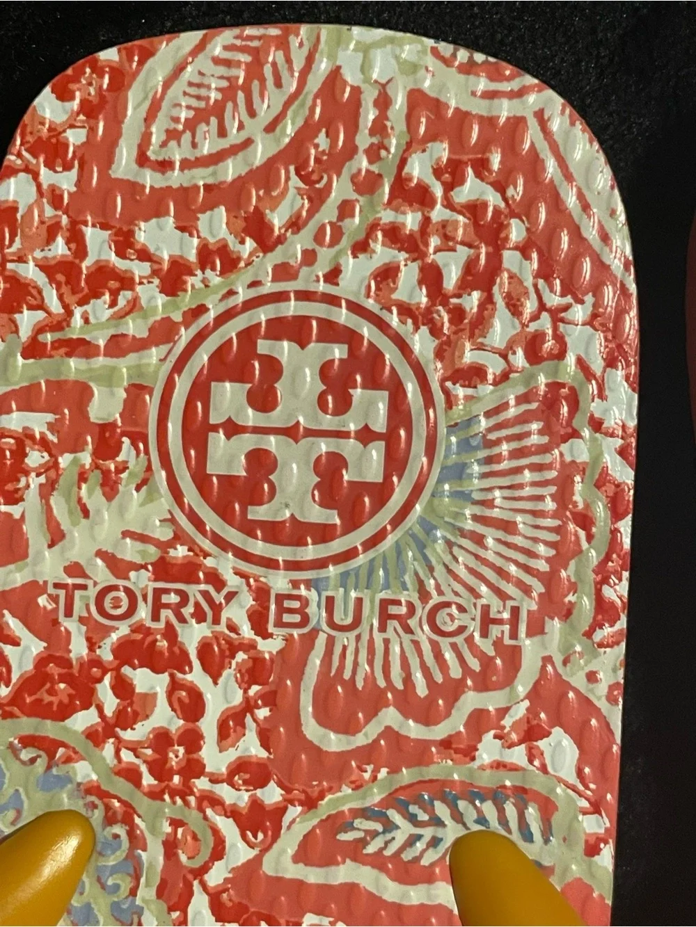 Tory Burch pretty orange color Strap logo on & bottom Floral Pattern Flip Flops